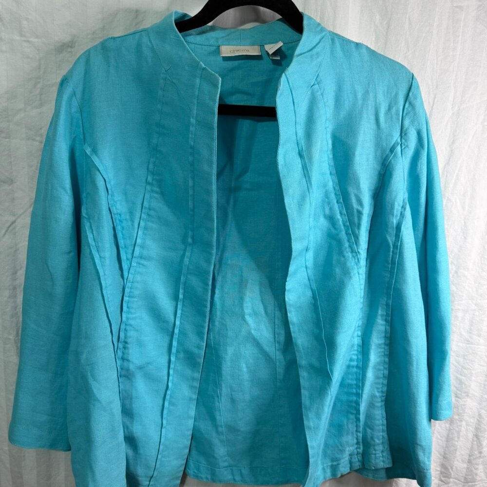 Chico pintuck Lightweight Open jacket Linen, Size 2 Color Teal